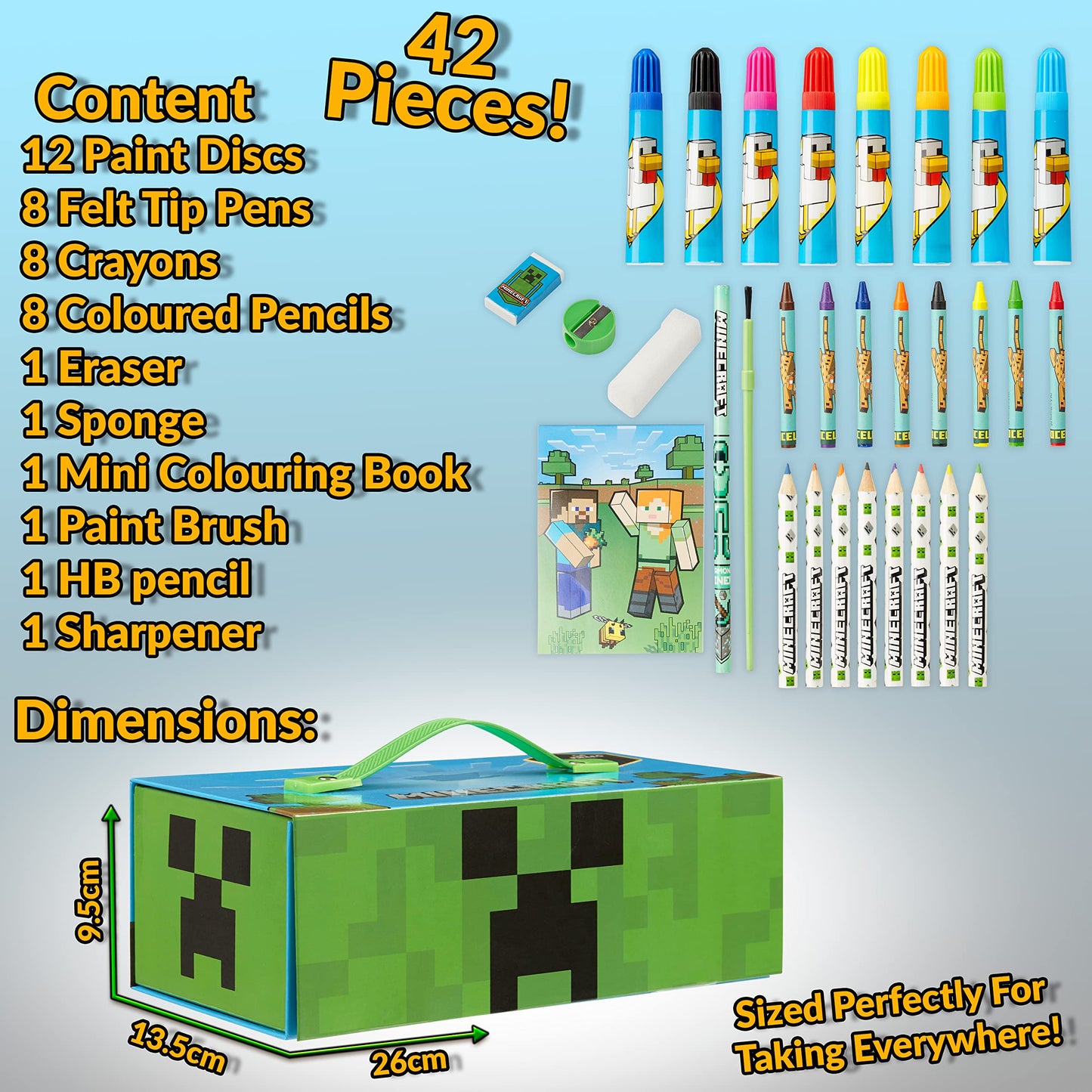 Minecraft Colored Pencils Art Set – 3-Tier Carry Case for Kids