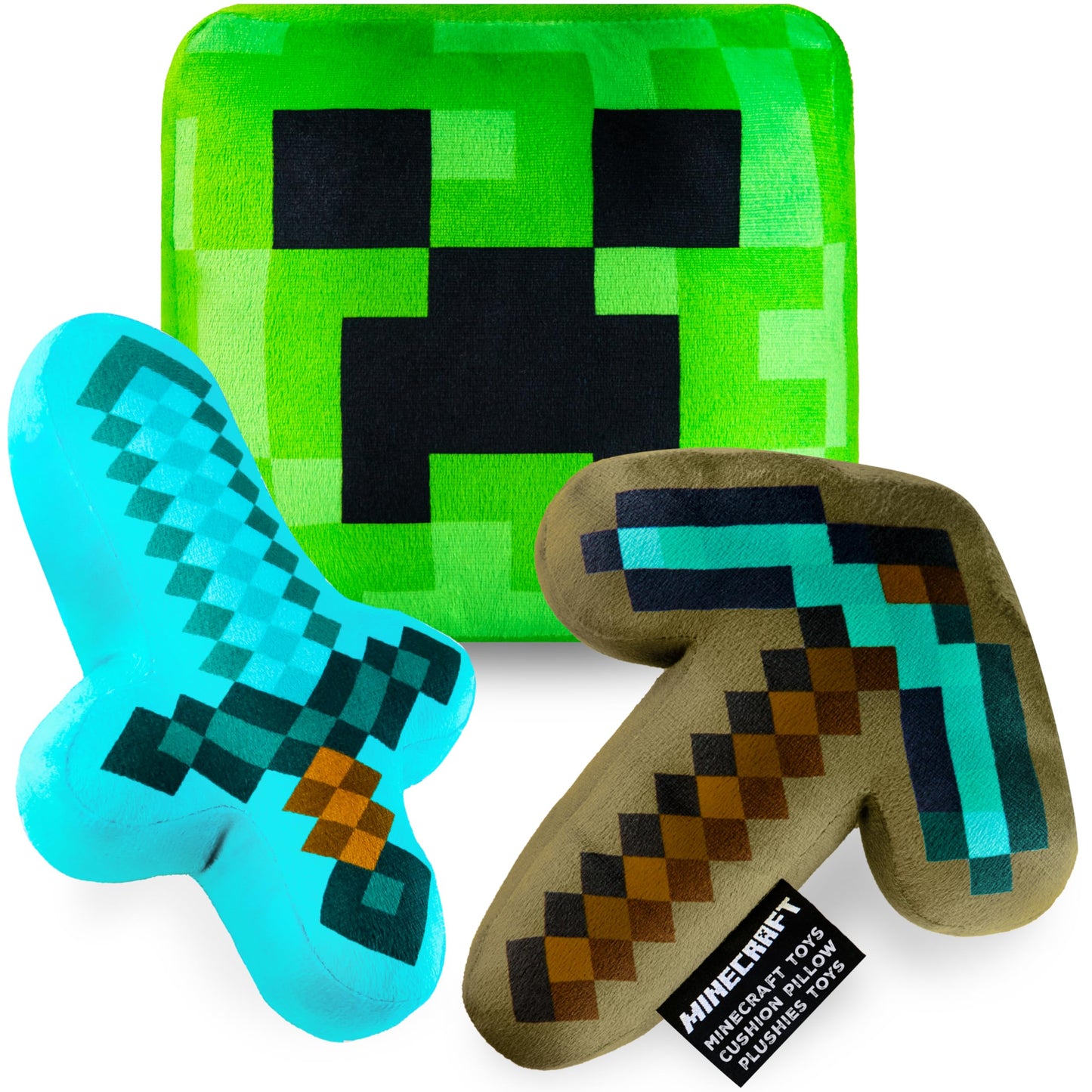 Minecraft Plush Figure Set – 3-Pack Creeper, Sword & Axe Plush Toys (Official Merchandise)