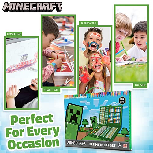 Minecraft Kids Art Set — Travel Case Coloring & Painting Kit for Ages 4-12