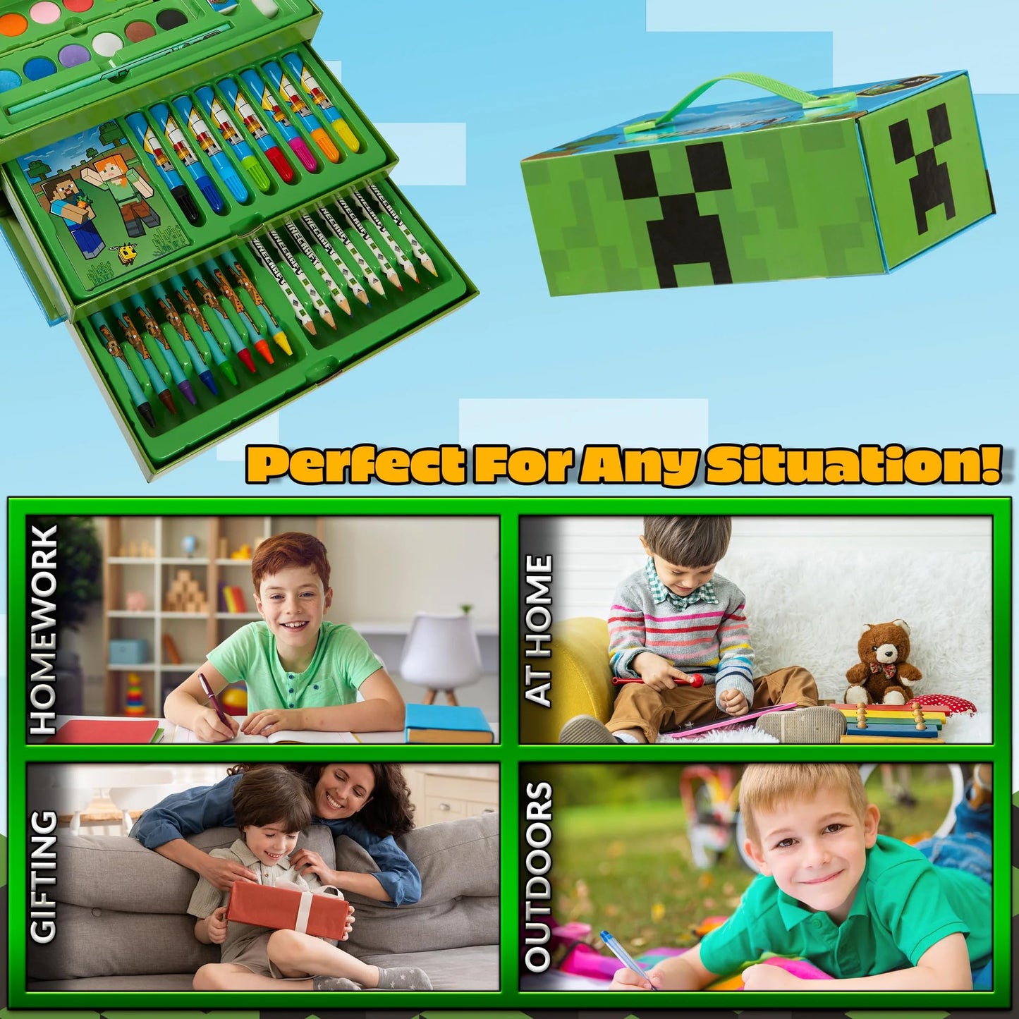 Minecraft Colored Pencils Art Set – 3-Tier Carry Case for Kids