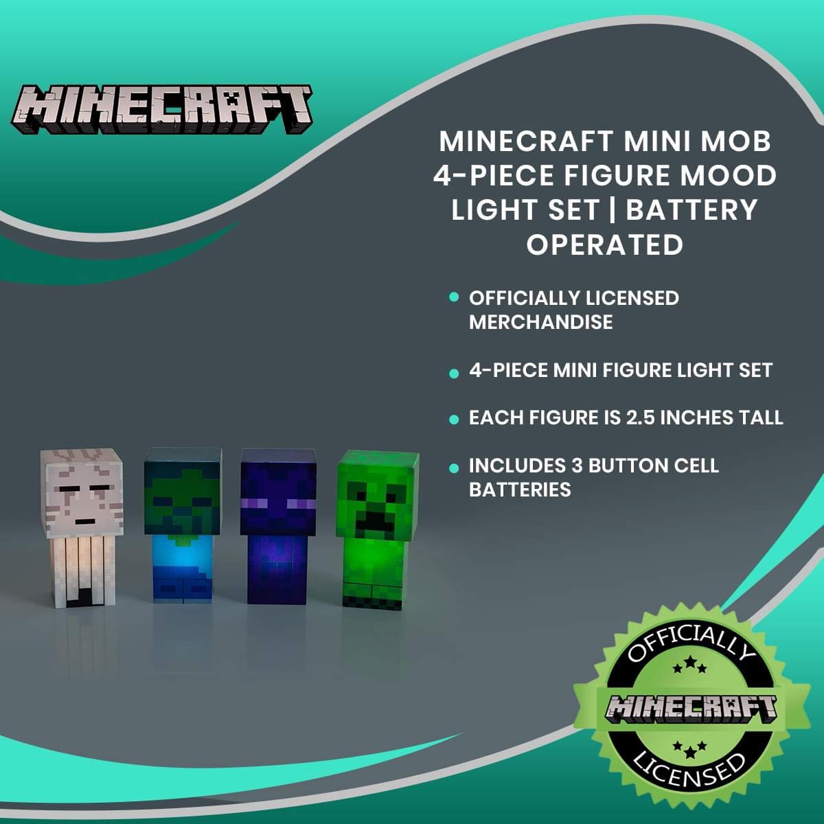 Minecraft Mini Mob 4-Piece Mood Light Set | Battery-Operated LED Lights