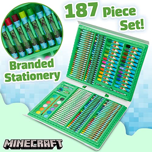 Minecraft Kids Art Set — Travel Case Coloring & Painting Kit for Ages 4-12