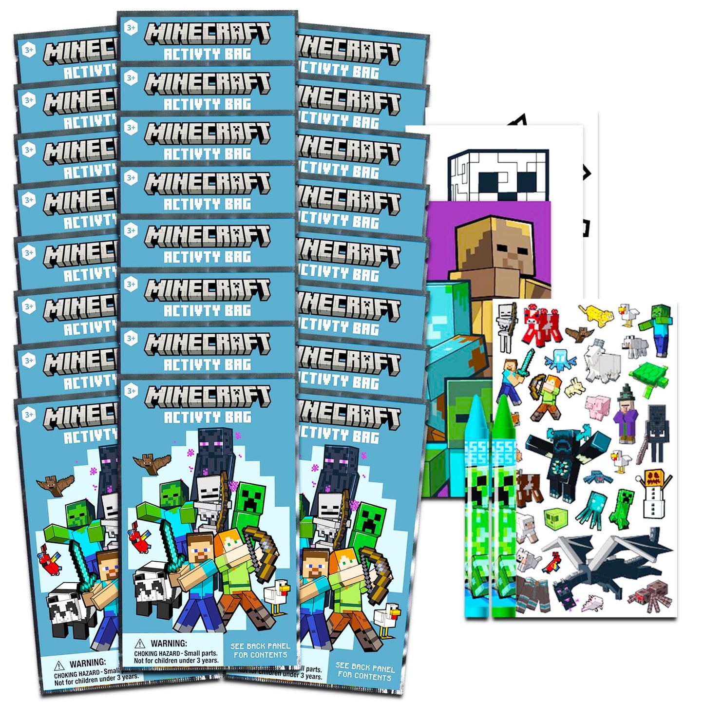 Minecraft Party Favors for Kids Bundle – 24 Mini Play Packs with Coloring Books, Stickers & Crayons