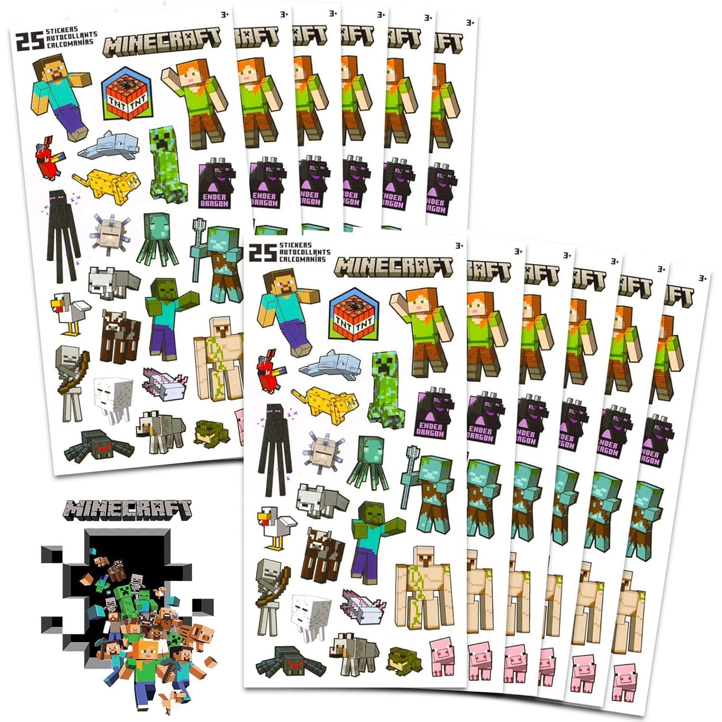 Minecraft Party Favors Bundle — 12 Pack Sticker Sheets for Kids' Birthday Parties | Minecraft Party Supplies
