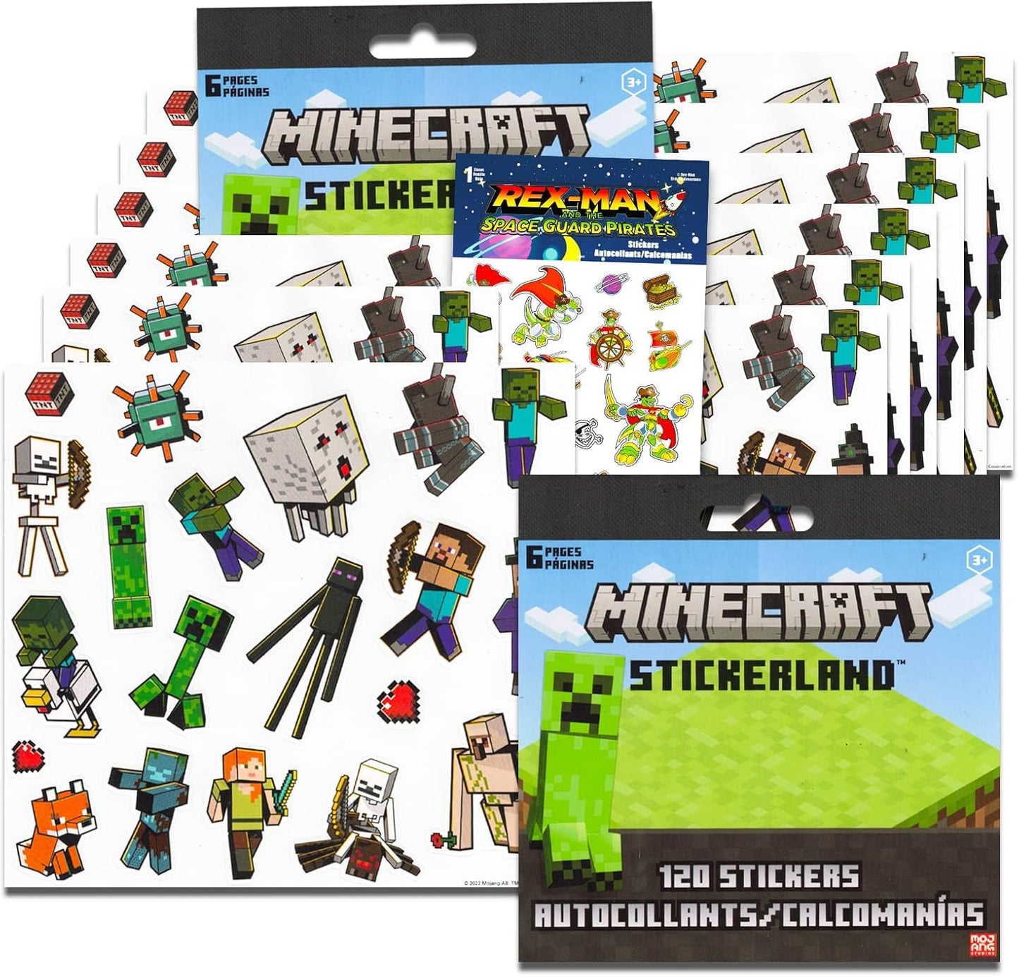 Minecraft Party Favors Set - 240 Stickers (Steve, Alex, Creepers) + Rex-Man | 12 Sheets
