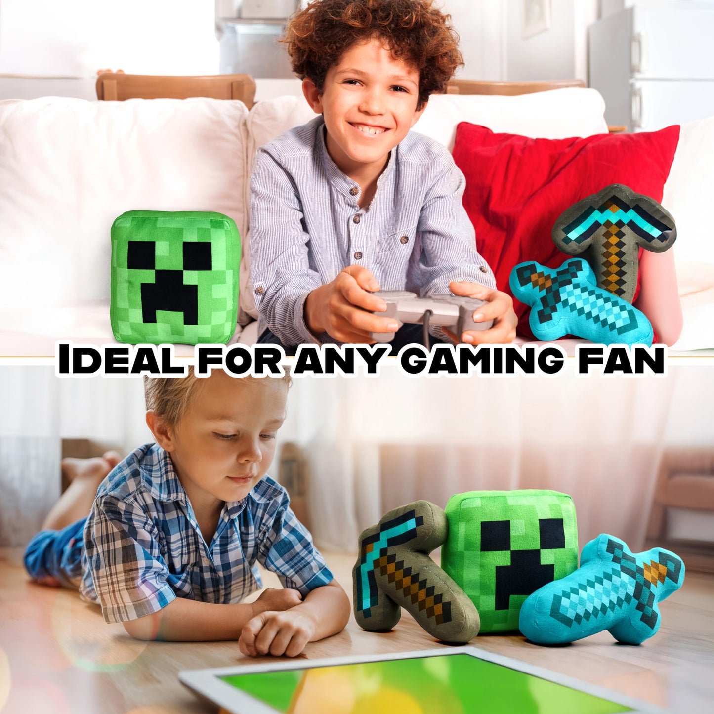 Minecraft Plush Figure Set – 3-Pack Creeper, Sword & Axe Plush Toys (Official Merchandise)
