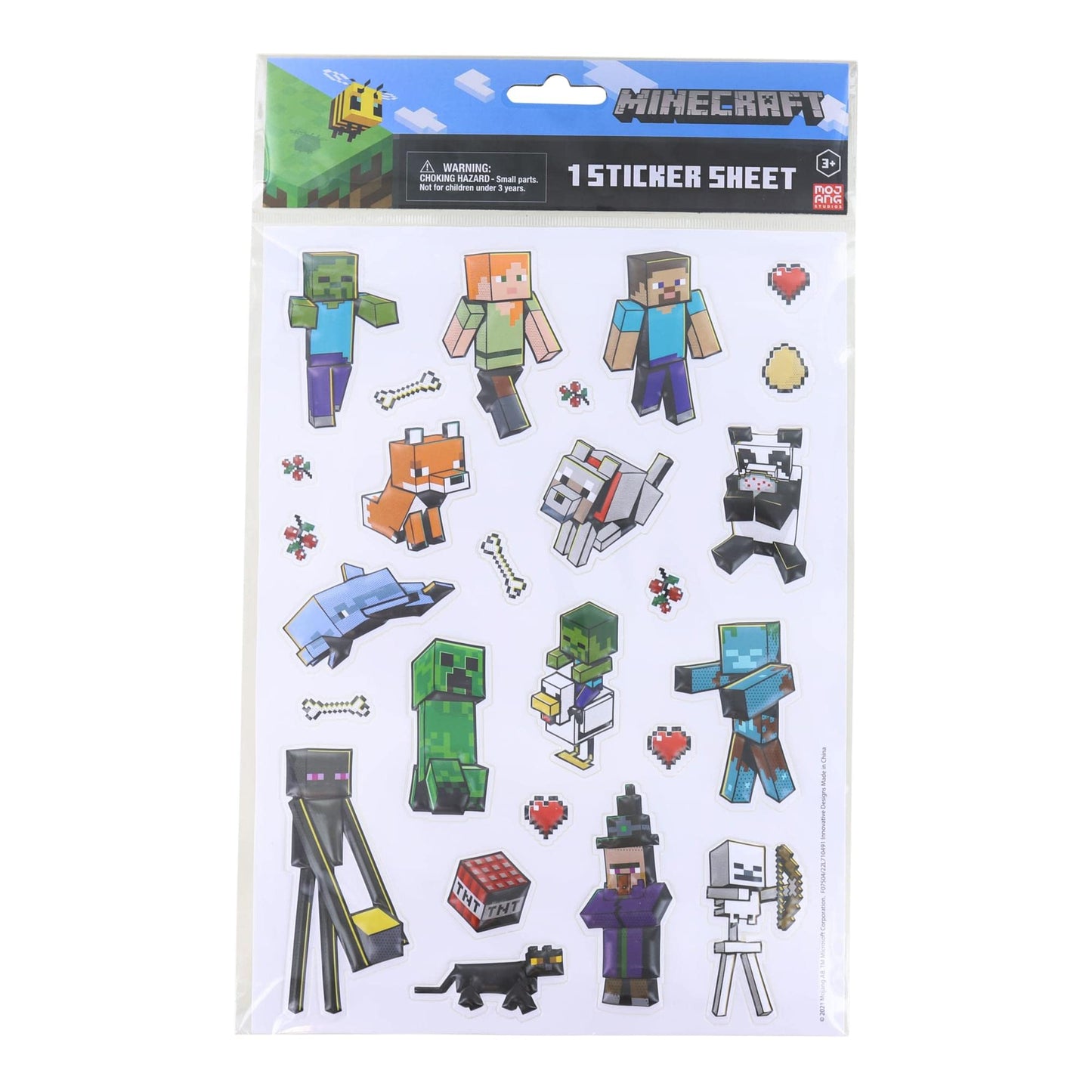 Minecraft Raised 3D Stickers – 26-Piece Puffy Fandom Sheet | One Sheet