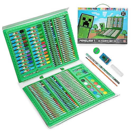 Minecraft Kids Art Set — Travel Case Coloring & Painting Kit for Ages 4-12