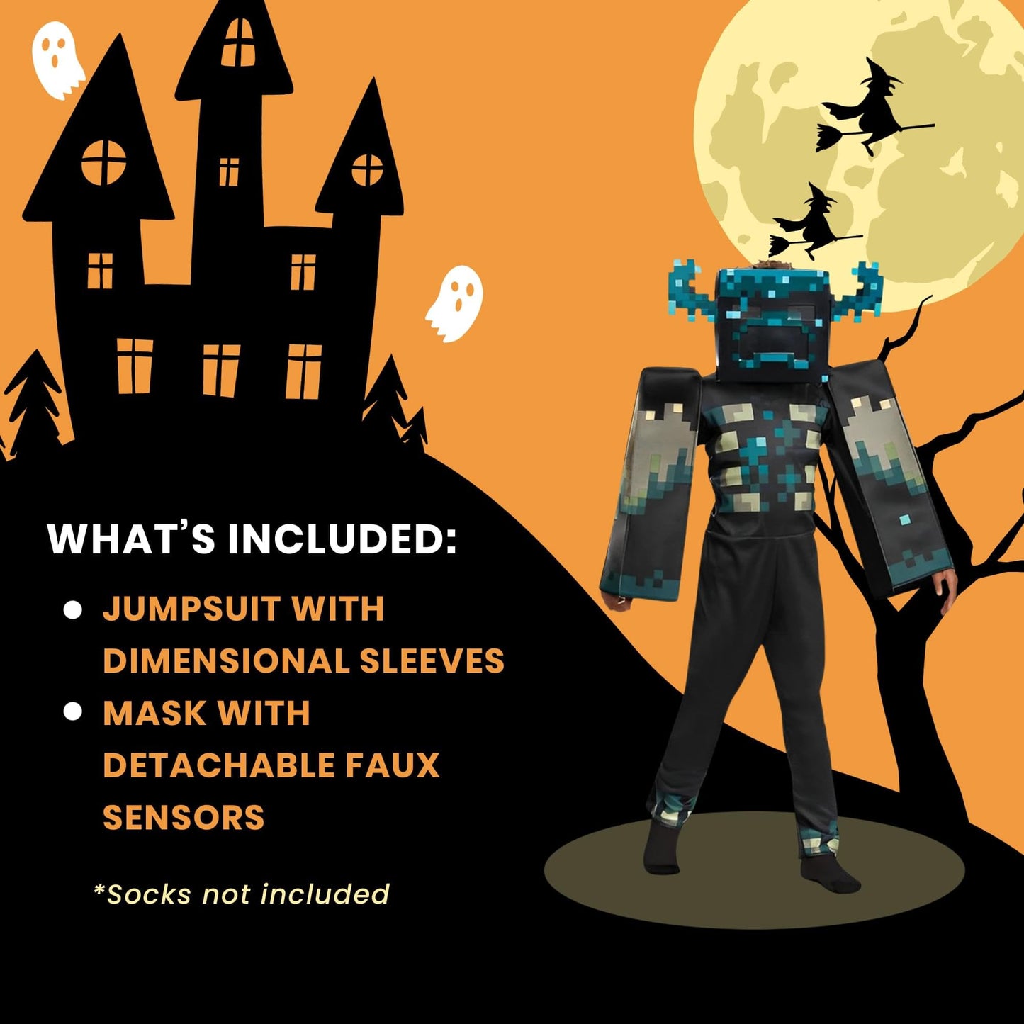 Minecraft Warden Kid Costume – Official Deluxe Jumpsuit & Headpiece