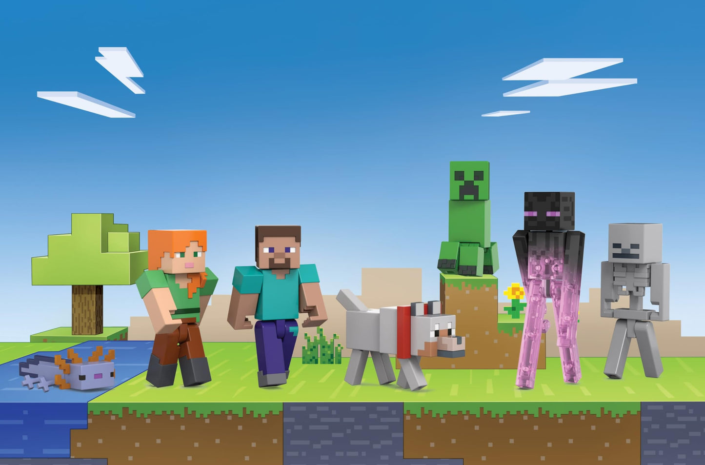 Minecraft World Builders Pack: 7 Action Figures in 3.25-Inch Scale (Steve, Ari, Enderman & More)