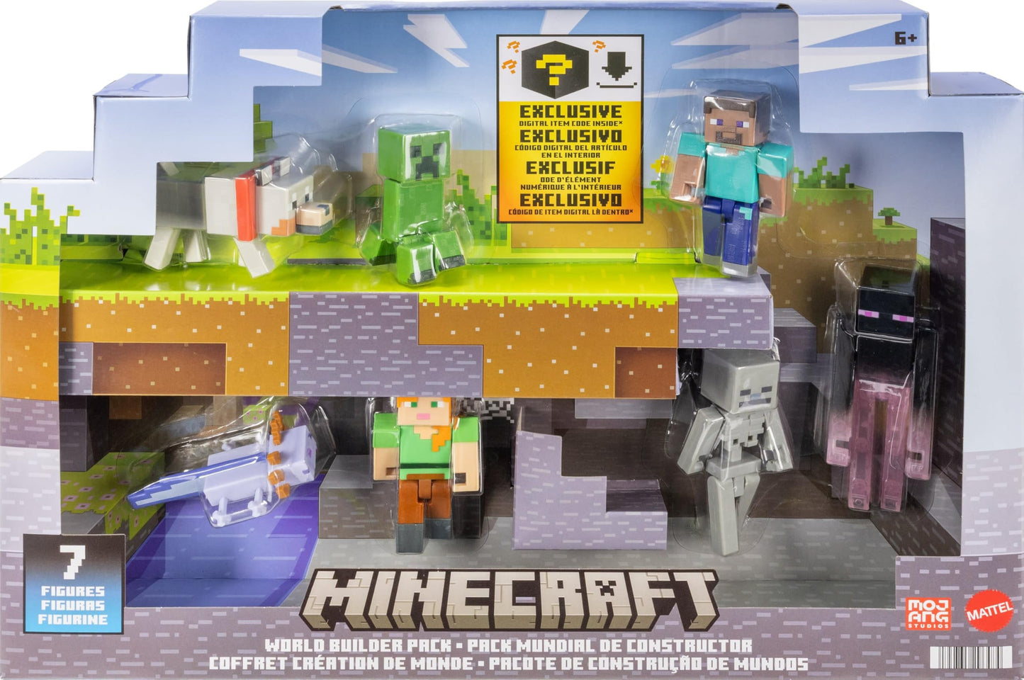 Minecraft World Builders Pack: 7 Action Figures in 3.25-Inch Scale (Steve, Ari, Enderman & More)