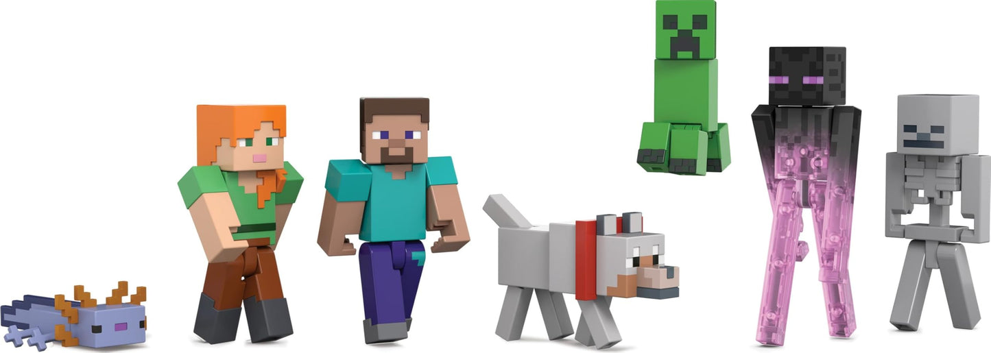 Minecraft World Builders Pack: 7 Action Figures in 3.25-Inch Scale (Steve, Ari, Enderman & More)