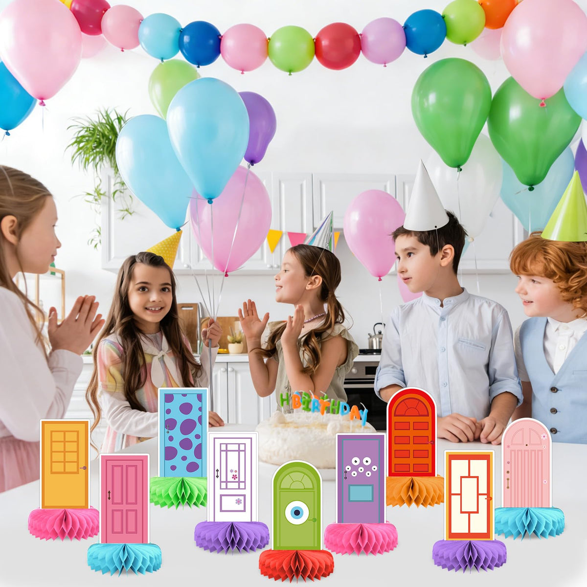 MinFyberd Monster Door Honeycomb Centerpieces – 9-Piece Party Decor Set