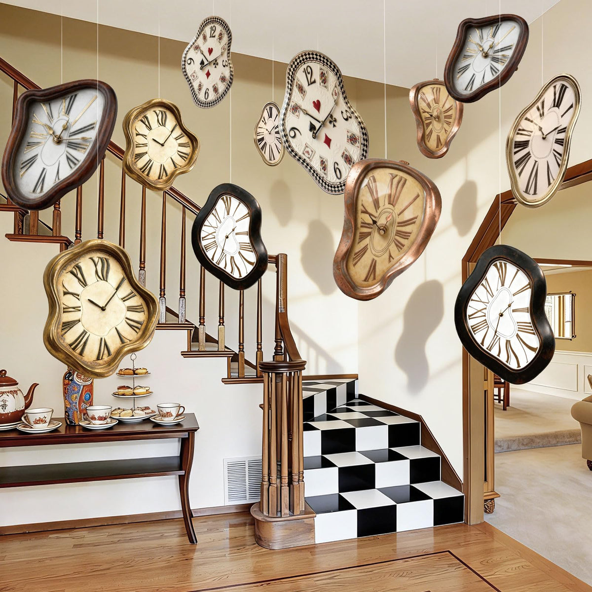 MinFyberd Wonderland Clock Cards – 24 Pcs Melting Clock Garland for Parties