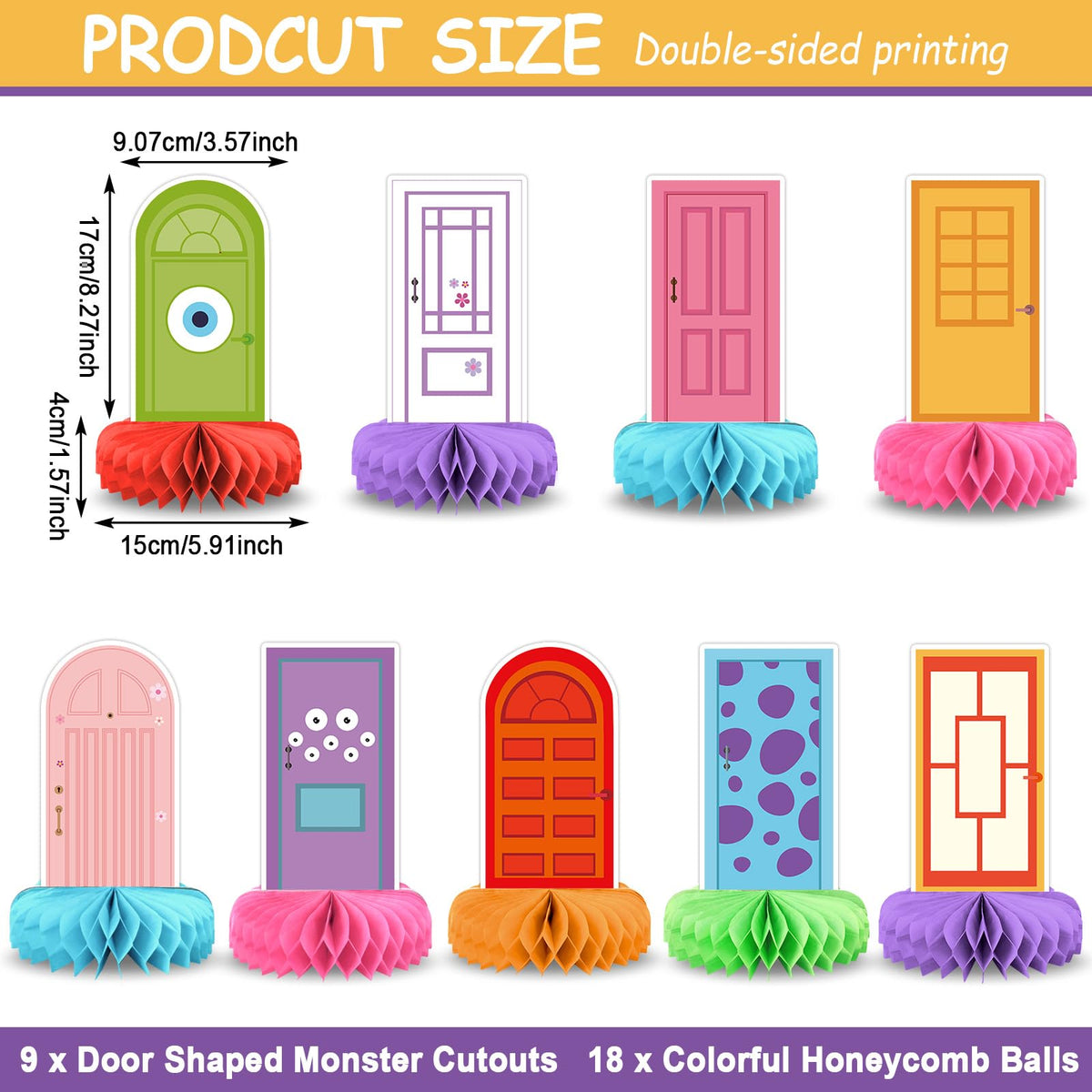 MinFyberd Monster Door Honeycomb Centerpieces – 9-Piece Party Decor Set