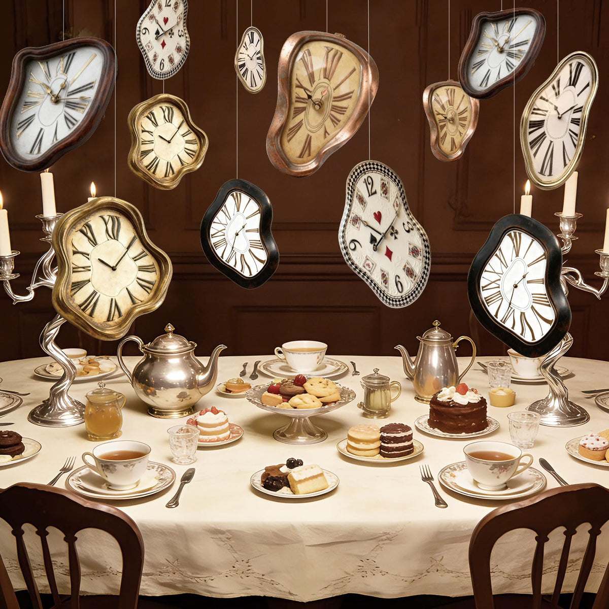 MinFyberd Wonderland Clock Cards – 24 Pcs Melting Clock Garland for Parties