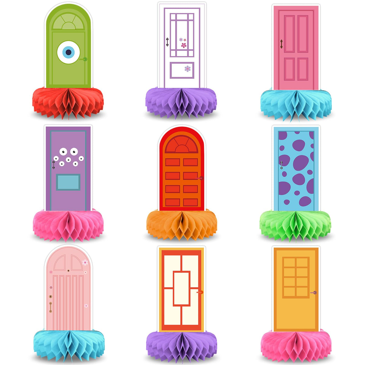MinFyberd Monster Door Honeycomb Centerpieces – 9-Piece Party Decor Set