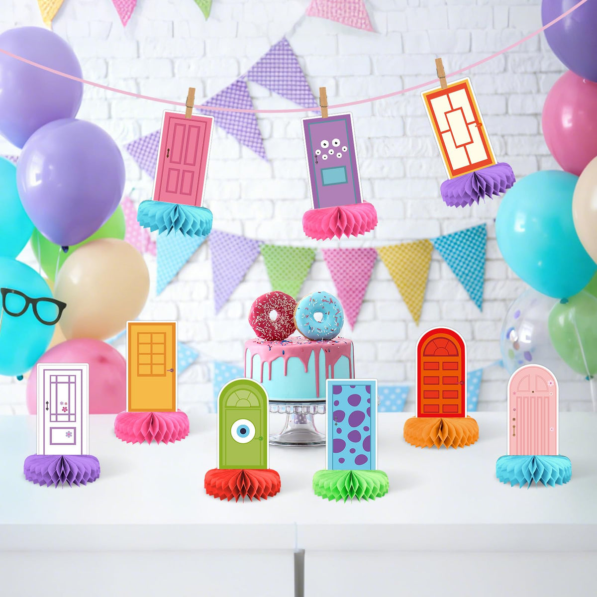 MinFyberd Monster Door Honeycomb Centerpieces – 9-Piece Party Decor Set