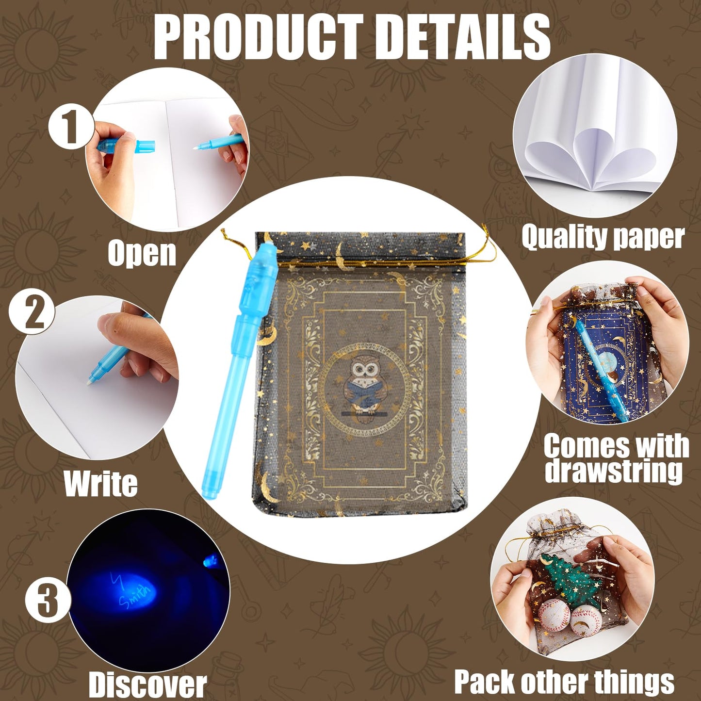 MinFyberd 36PCS Magical Party Favors – Invisible Ink Pen, Witch Notebooks & Gift Bags
