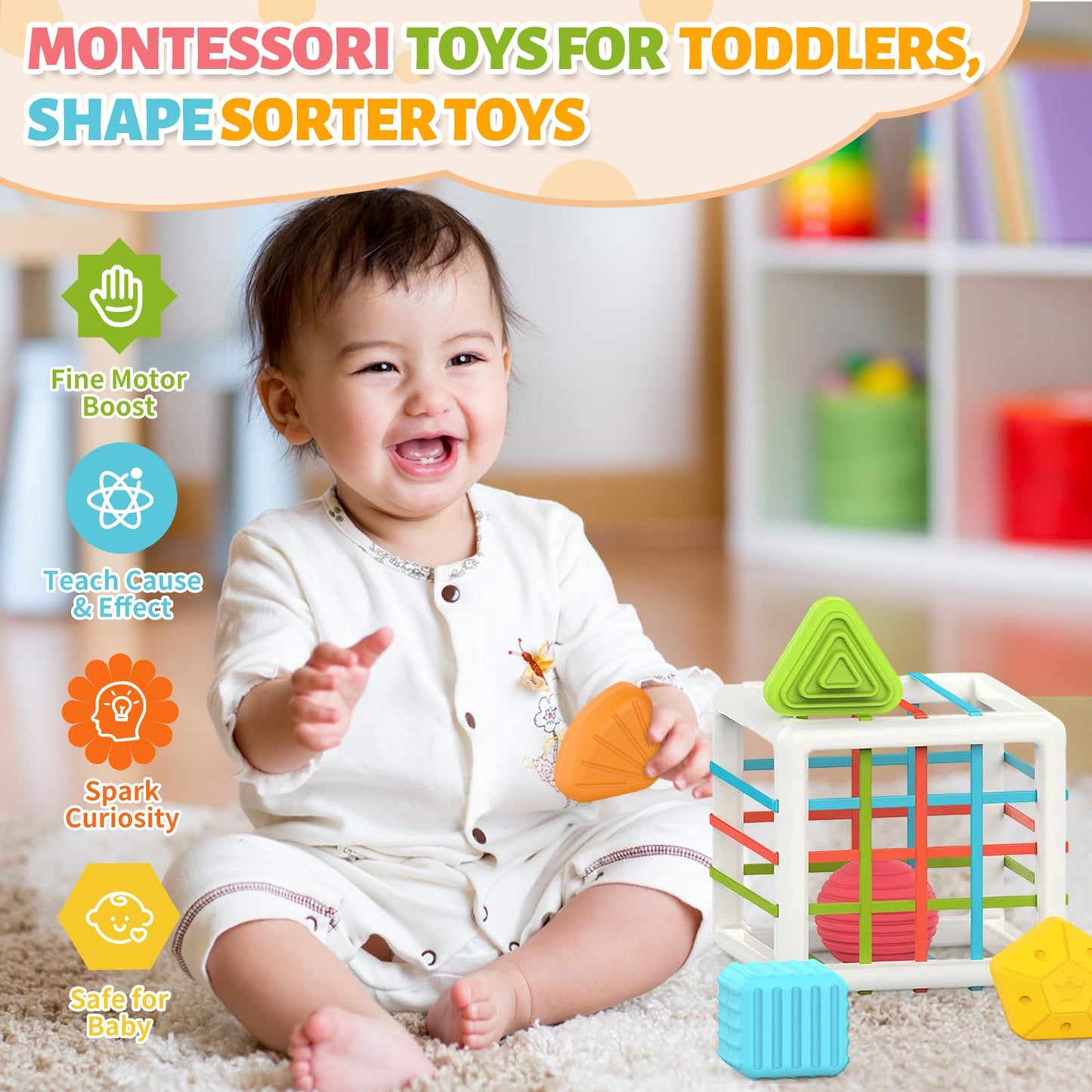 MINGKIDS Montessori Toys for 1 Year Old – 6pc Multi-Sensory Shape Set