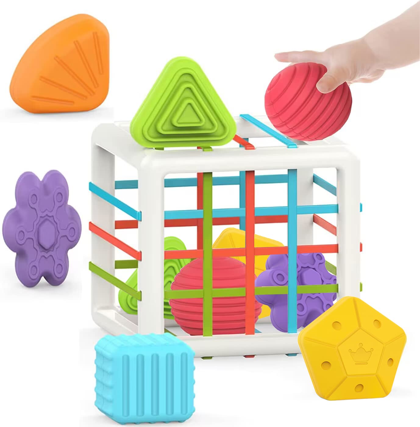 MINGKIDS Montessori Toys for 1 Year Old – 6pc Multi-Sensory Shape Set