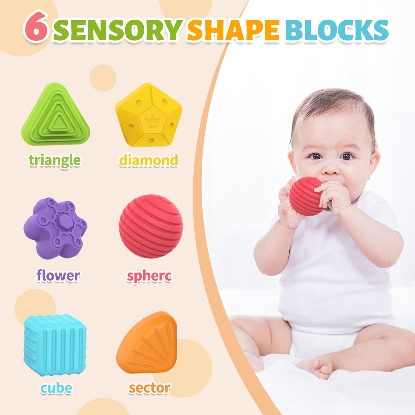 MINGKIDS Montessori Toys for 1 Year Old – 6pc Multi-Sensory Shape Set