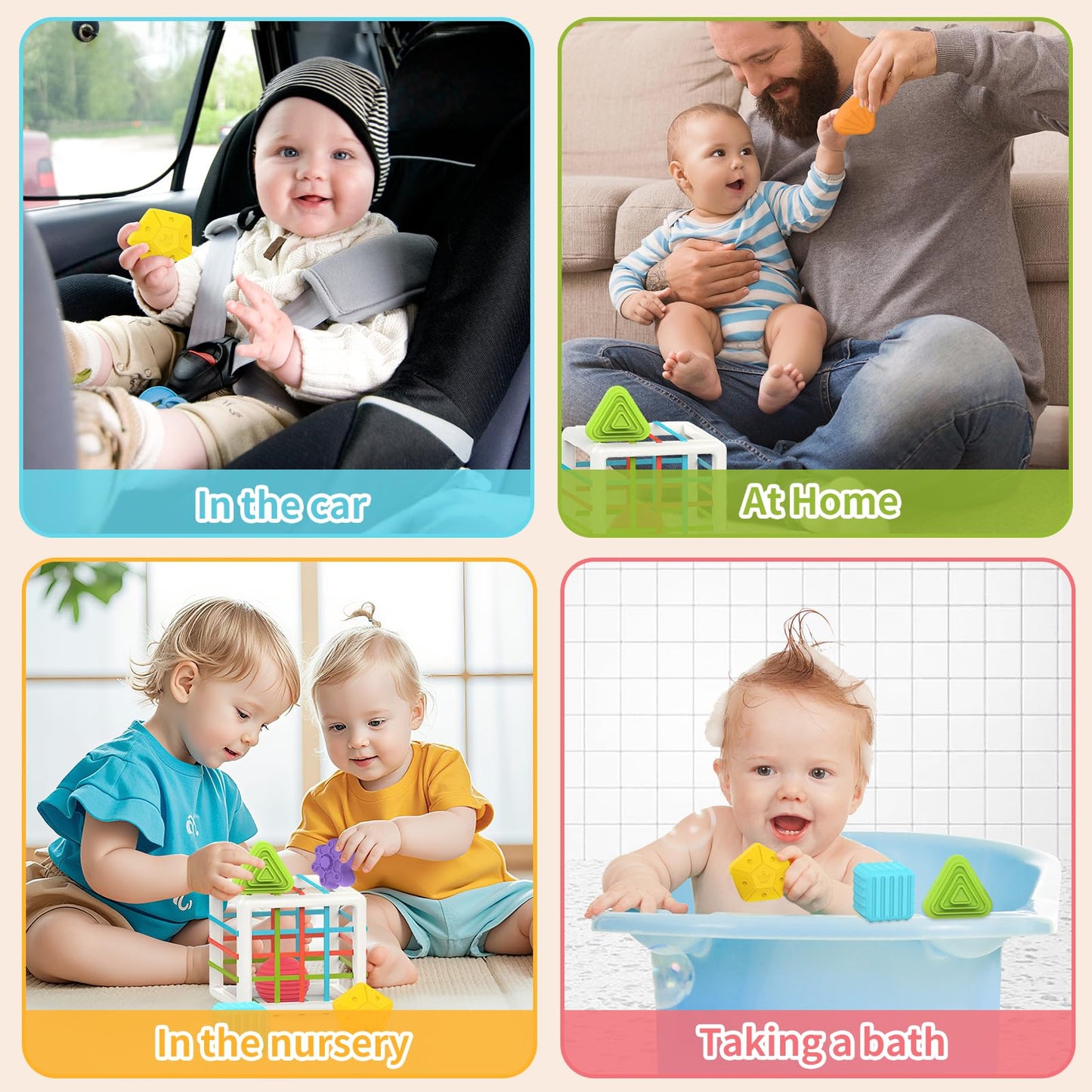 MINGKIDS Montessori Toys for 1 Year Old – 6pc Multi-Sensory Shape Set
