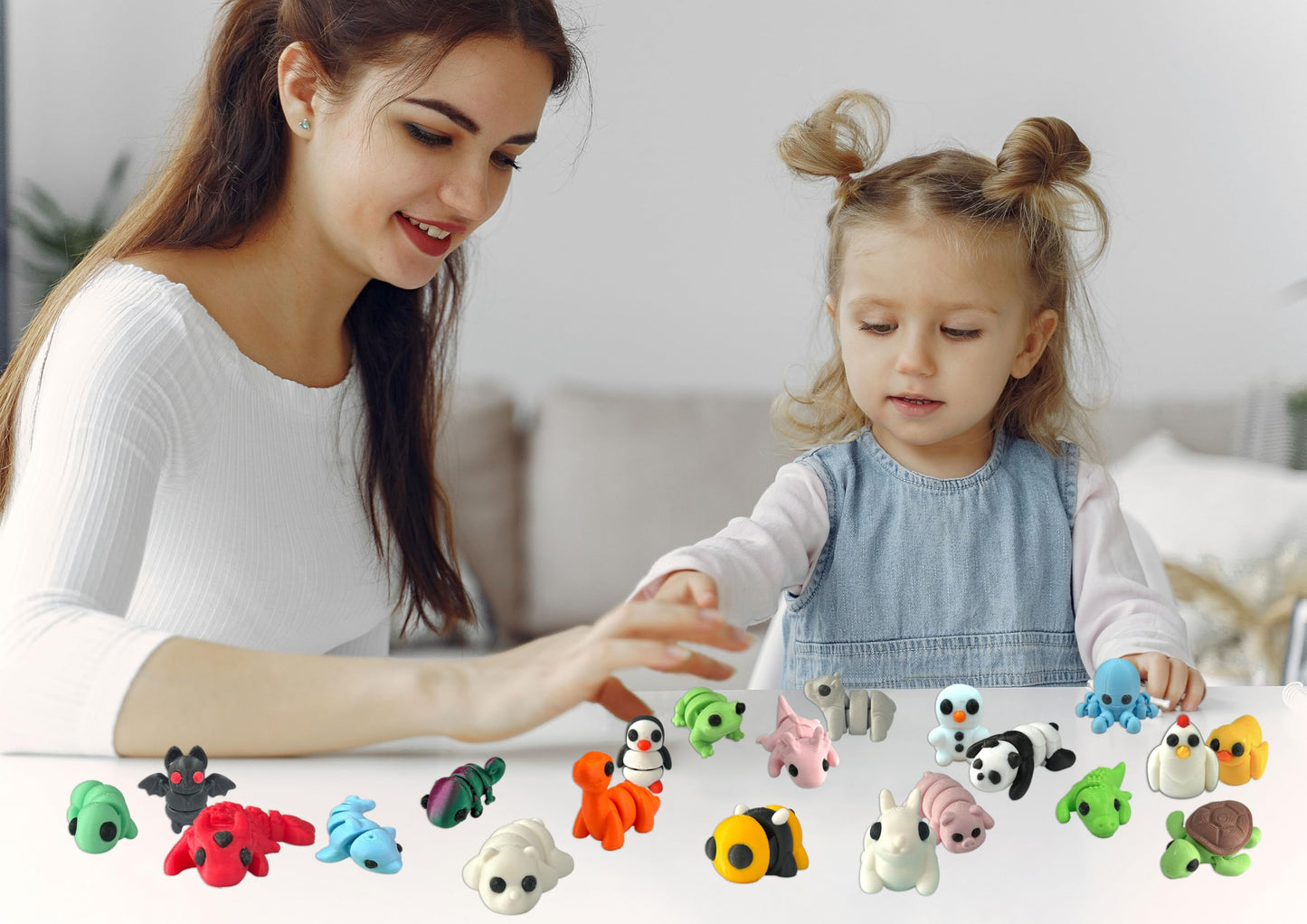 24 Pcs Mini 3D Printed Small Animals Set – Articulated, Flexible Fidget Toys & Gift Ideas
