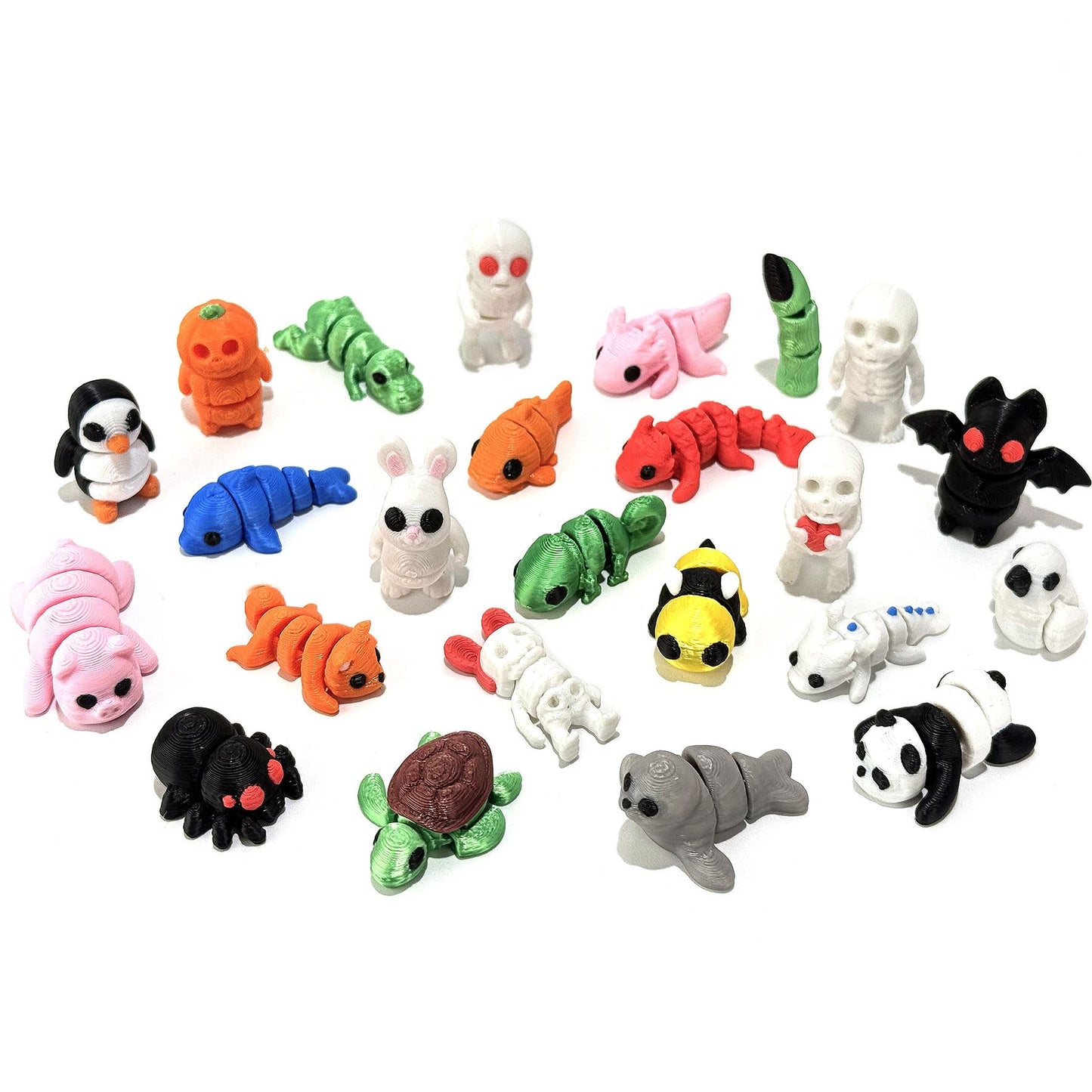 24 Pcs Mini 3D Printed Small Animals Set – Articulated, Flexible Fidget Toys & Gift Ideas
