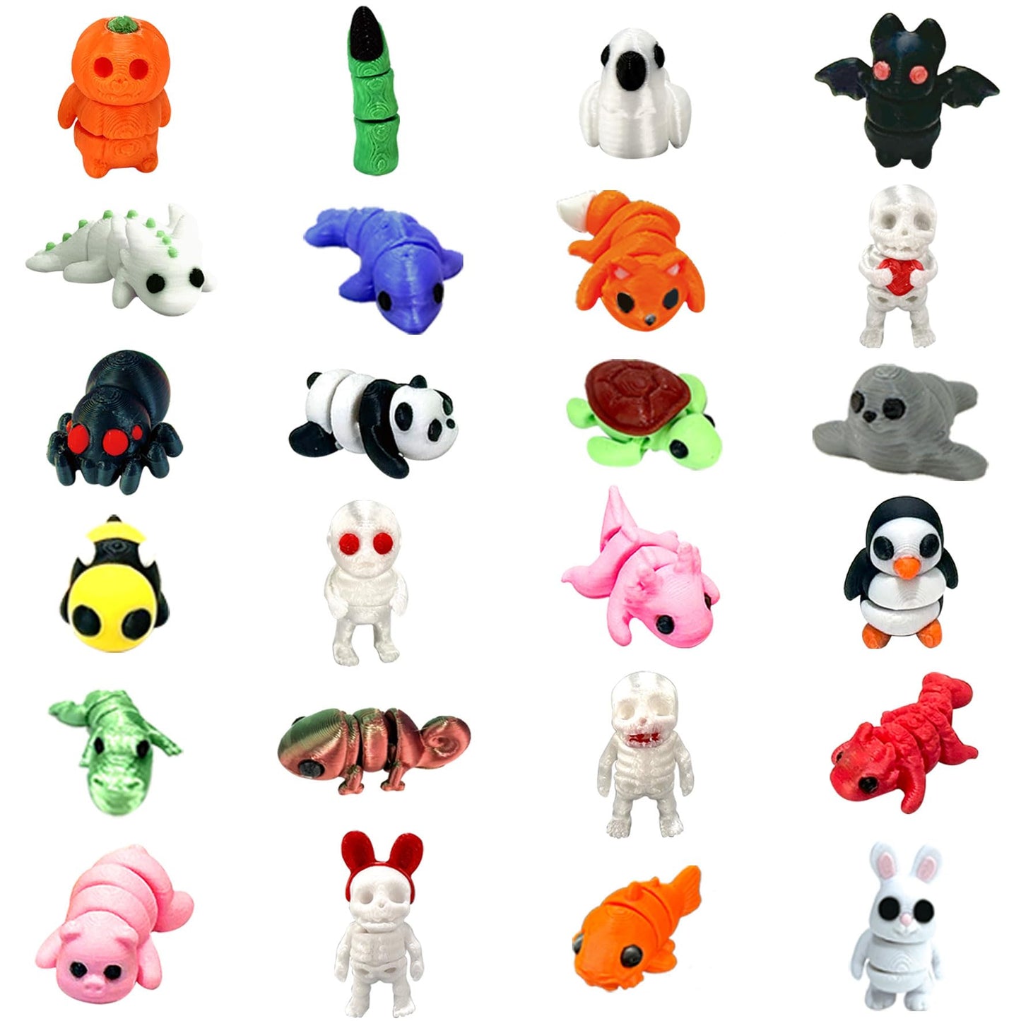 24 Pcs Mini 3D Printed Small Animals Set – Articulated, Flexible Fidget Toys & Gift Ideas