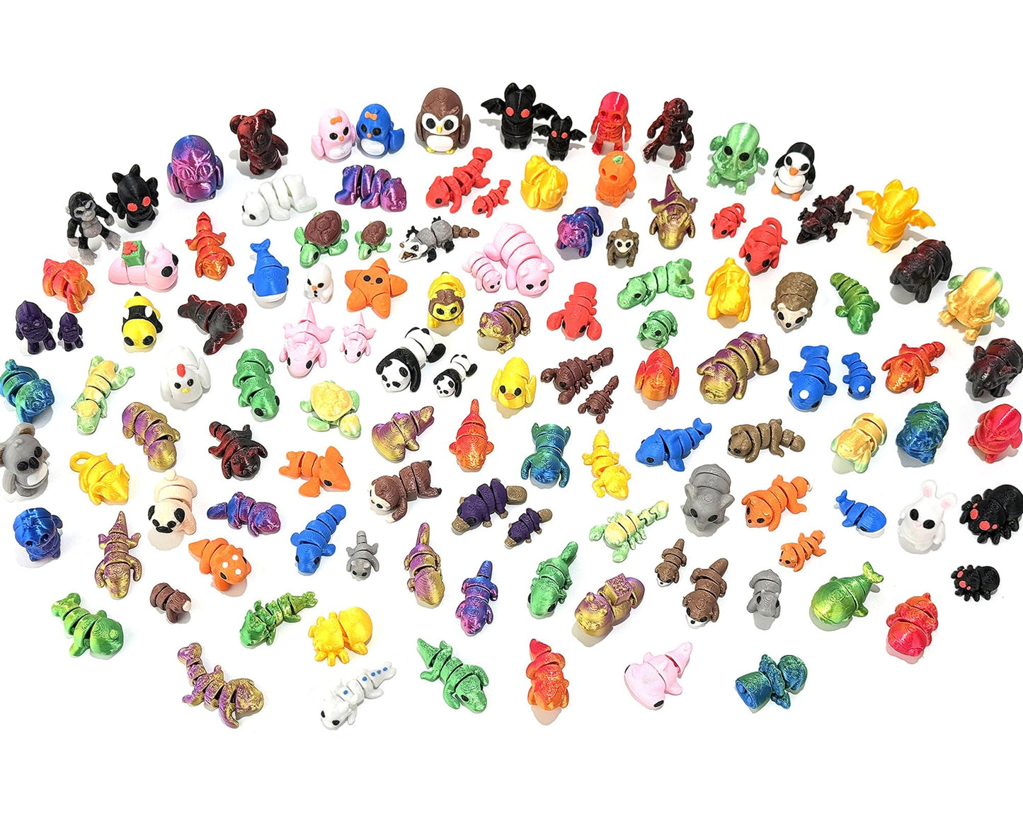 80pcs Mini Animal Figurines Set – 3D Printed Flexible Fidget Toys, Cute Desk Decor