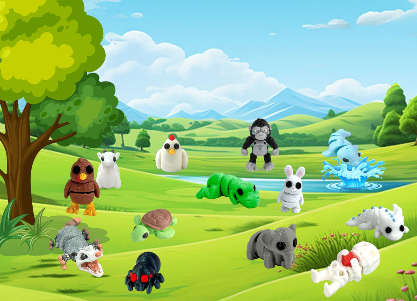 80pcs Mini Animal Figurines Set – 3D Printed Flexible Fidget Toys, Cute Desk Decor