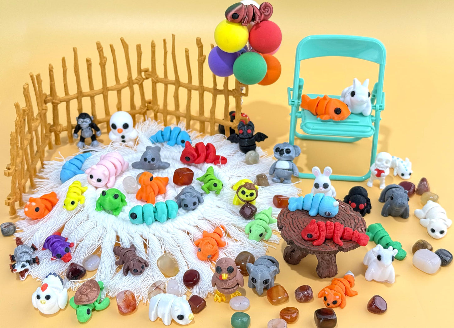 80pcs Mini Animal Figurines Set – 3D Printed Flexible Fidget Toys, Cute Desk Decor