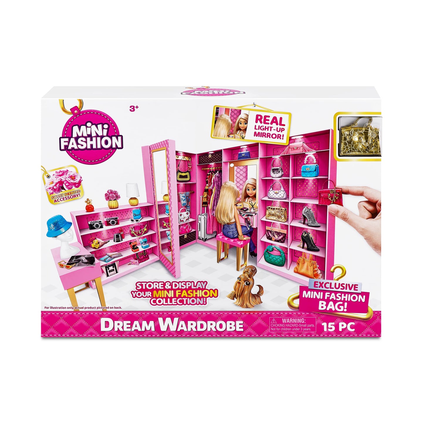Mini Brands Mini Fashion Dream Wardrobe – Exclusive Metallic Bag & 25+ Storage Areas for Doll Accessories