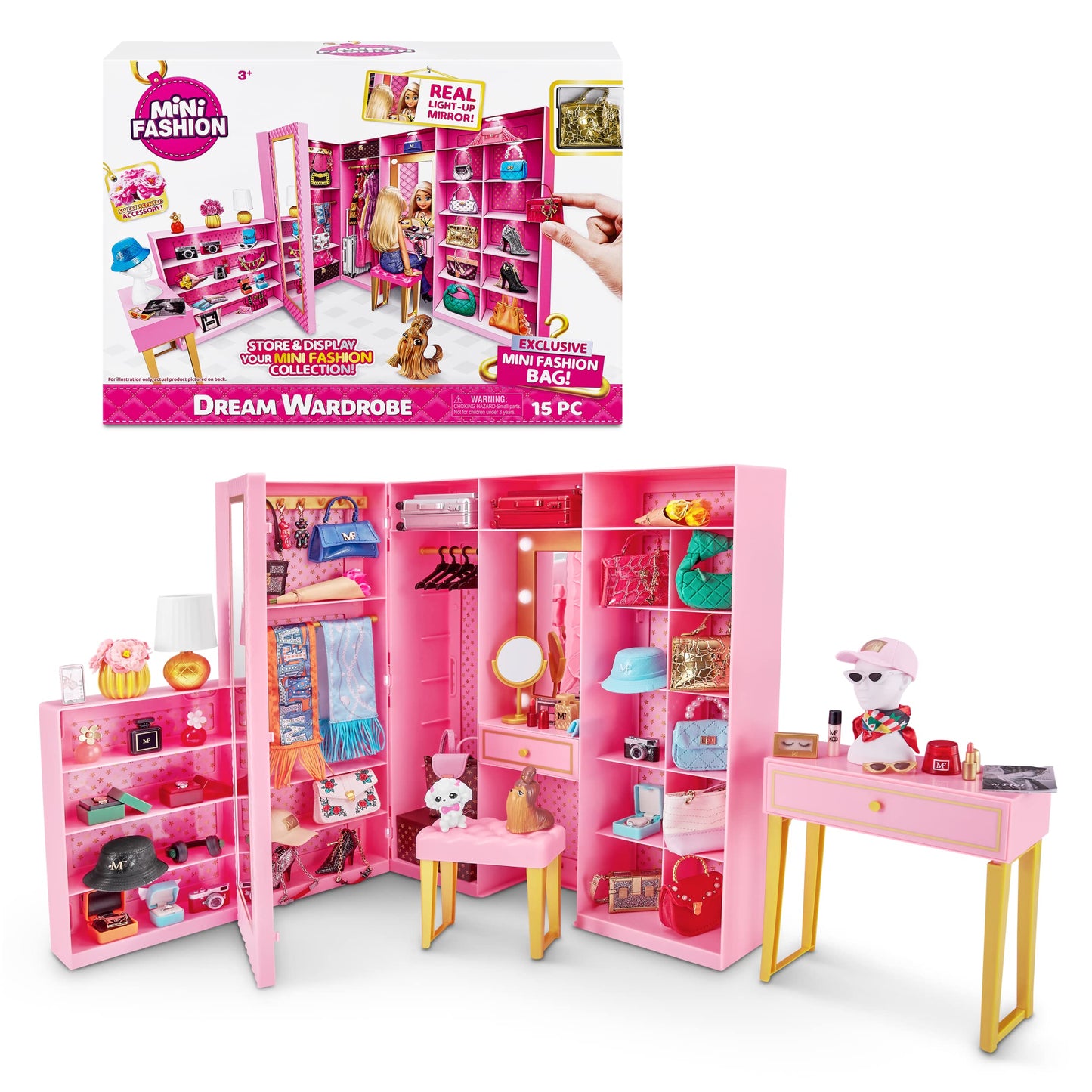 Mini Brands Mini Fashion Dream Wardrobe – Exclusive Metallic Bag & 25+ Storage Areas for Doll Accessories