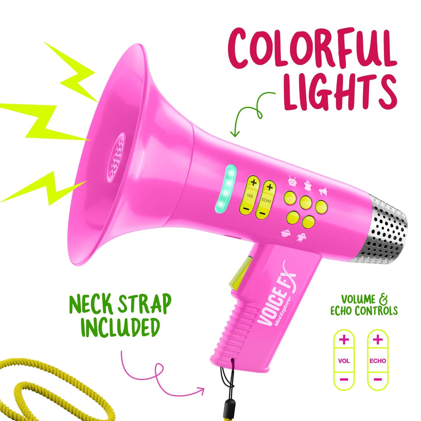 Mini Explorer Voice Changer for Kids (Ages 3-8+) – 4 Modes, USB Rechargeable, LED Glow, Pink