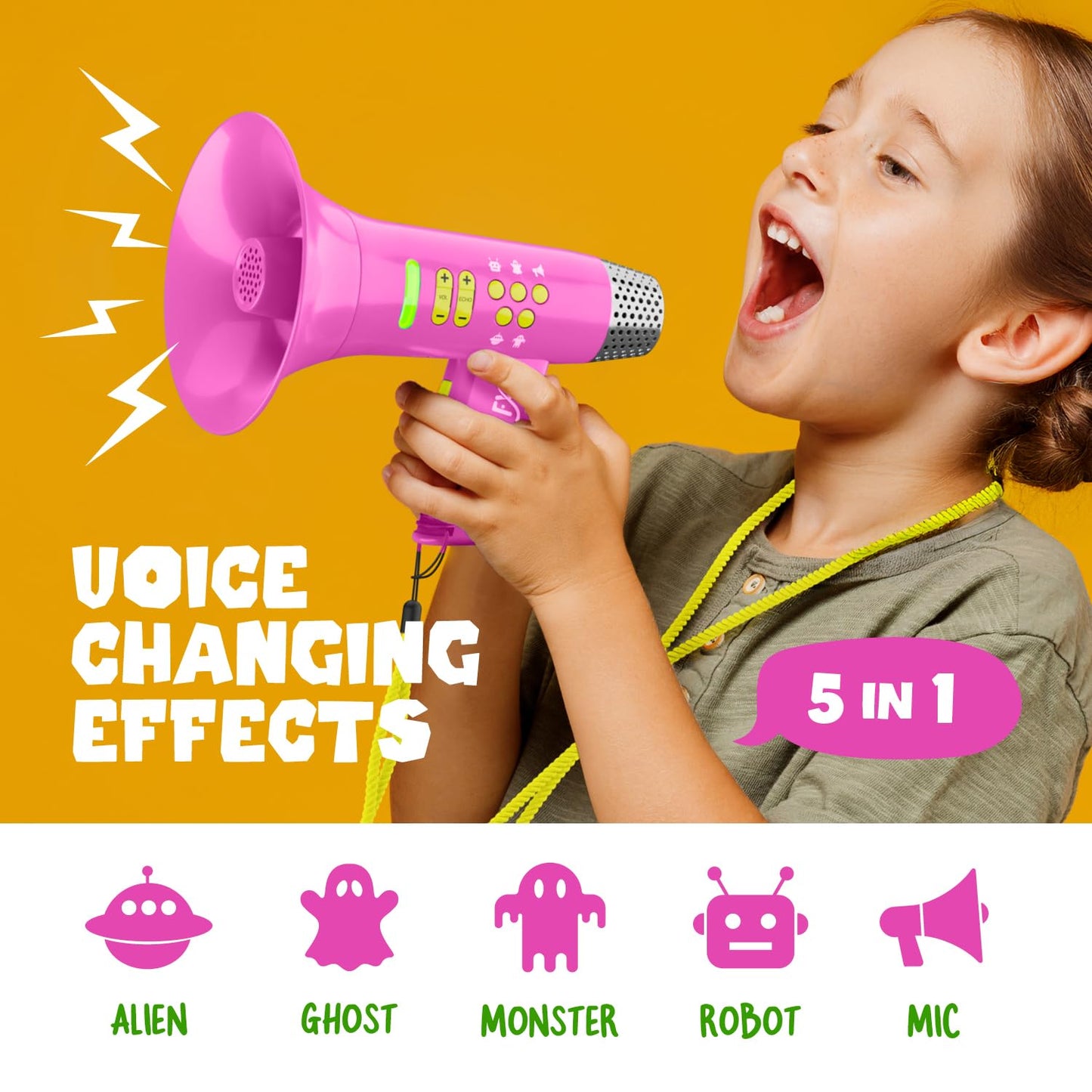 Mini Explorer Voice Changer for Kids (Ages 3-8+) – 4 Modes, USB Rechargeable, LED Glow, Pink
