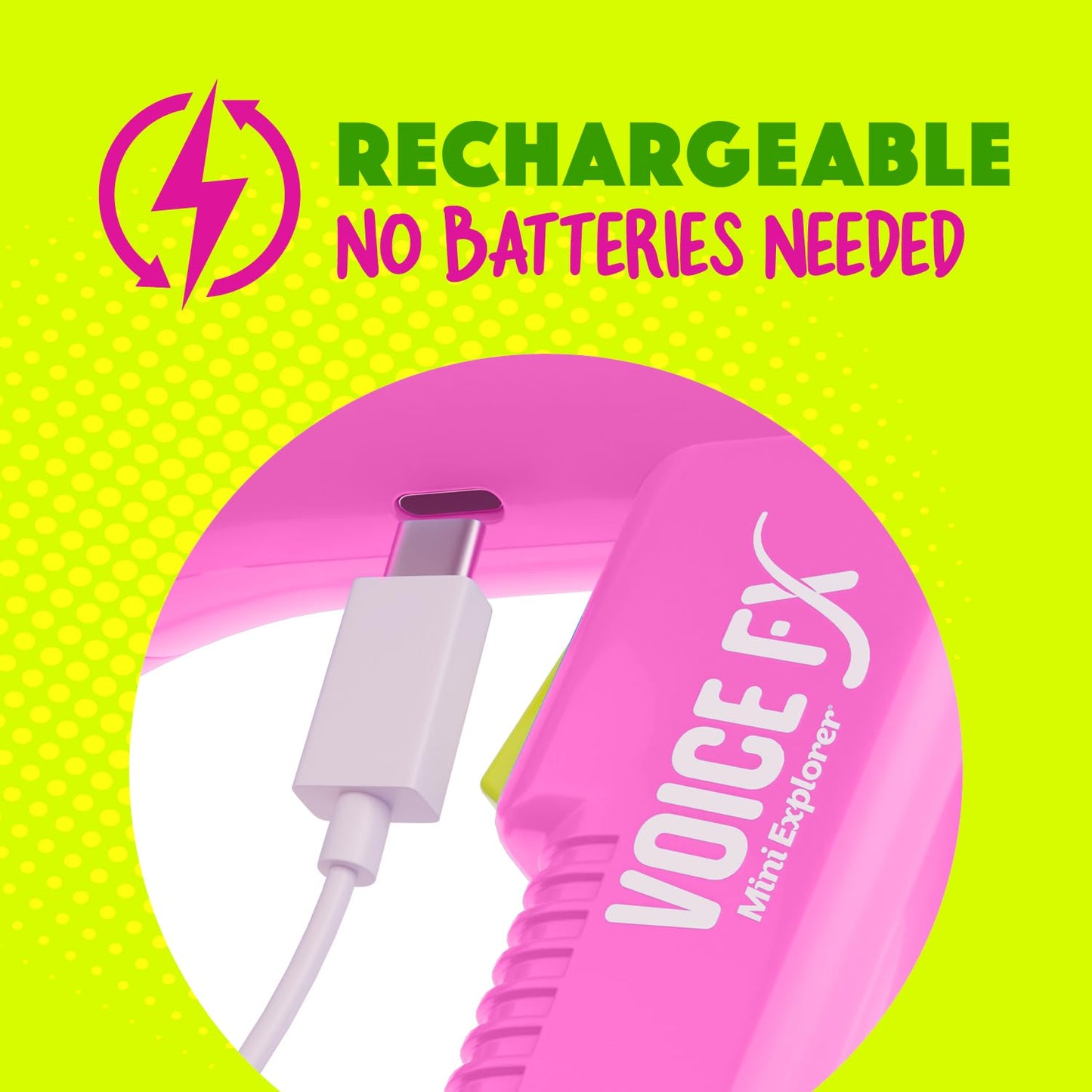 Mini Explorer Voice Changer for Kids (Ages 3-8+) – 4 Modes, USB Rechargeable, LED Glow, Pink