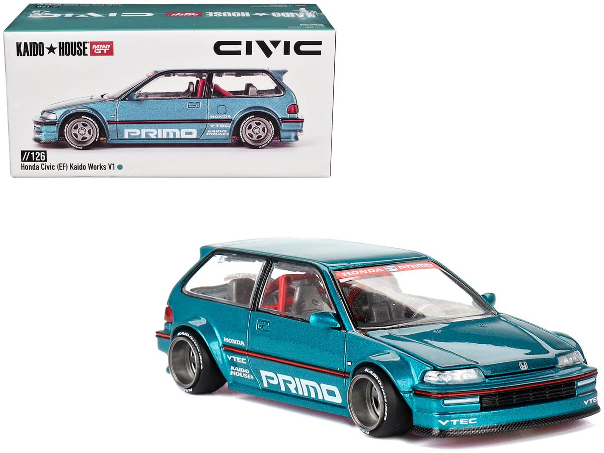 Mini GT Models True Scale Honda Civic EF Kaido Works V1 Tahitian Green 1/64 Diecast KHMG126