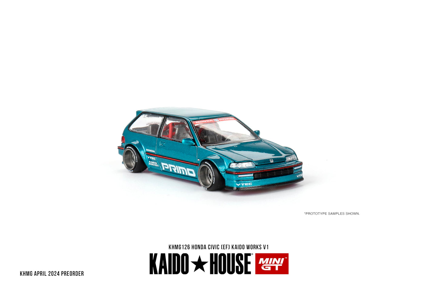 Mini GT Models True Scale Honda Civic EF Kaido Works V1 Tahitian Green 1/64 Diecast KHMG126