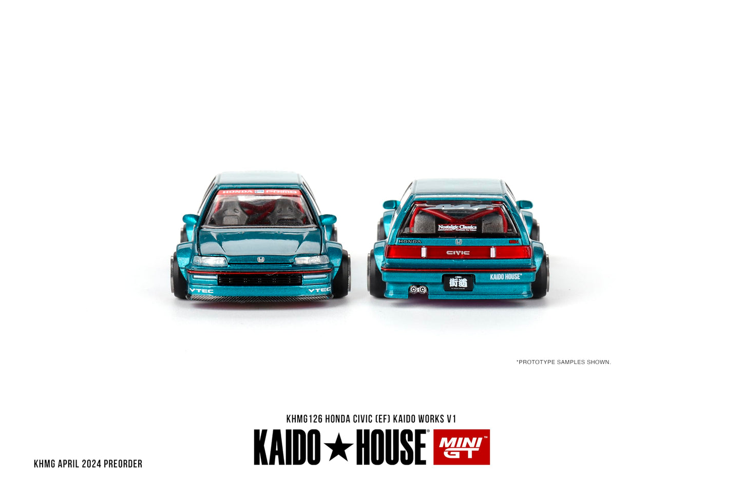 Mini GT Models True Scale Honda Civic EF Kaido Works V1 Tahitian Green 1/64 Diecast KHMG126