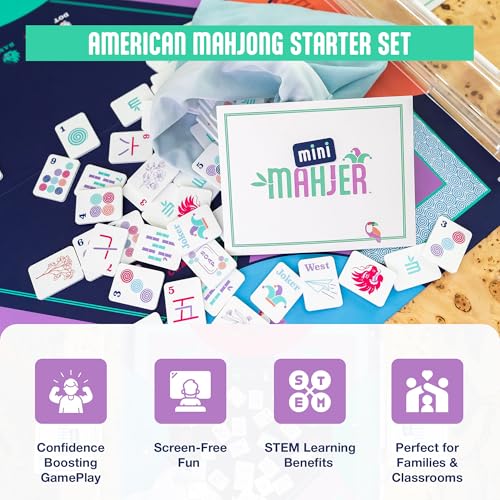 Mini Mahjer Mahjong for Kids & Families | Starter Set with Tiles, Racks & Guide | Ages 6+