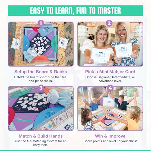 Mini Mahjer Mahjong for Kids & Families | Starter Set with Tiles, Racks & Guide | Ages 6+