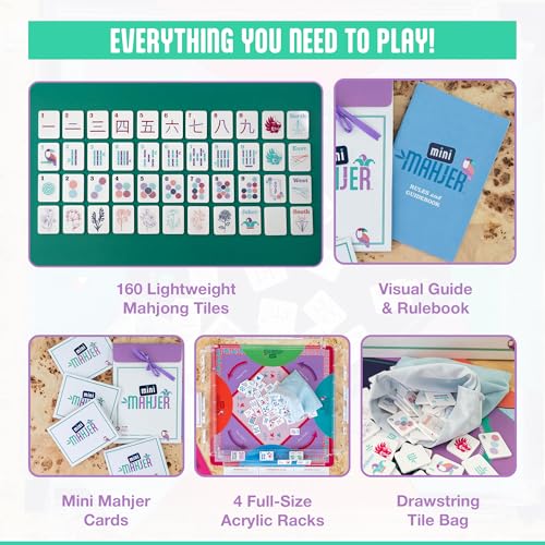Mini Mahjer Mahjong for Kids & Families | Starter Set with Tiles, Racks & Guide | Ages 6+