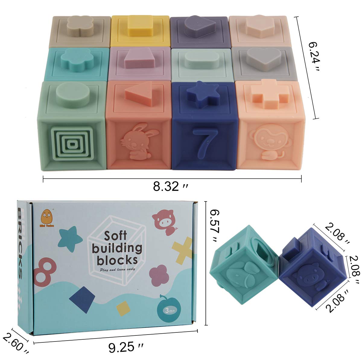 Mini Tudou Baby Blocks – Soft Silicone Building Blocks for 6 Months+ (12-Piece)