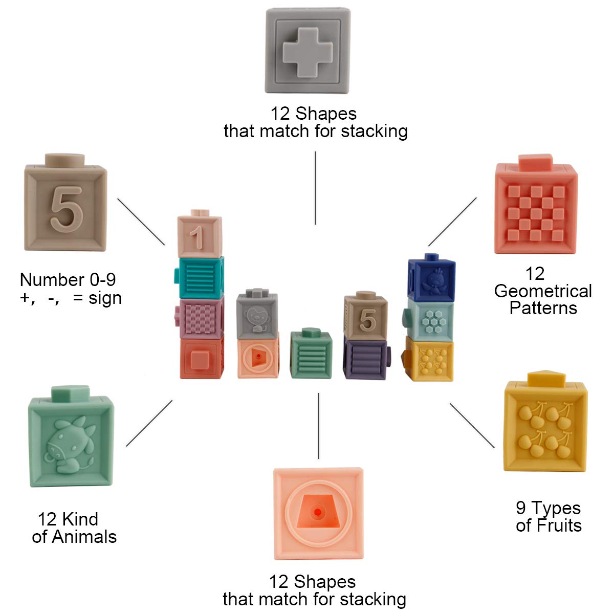Mini Tudou Baby Blocks – Soft Silicone Building Blocks for 6 Months+ (12-Piece)