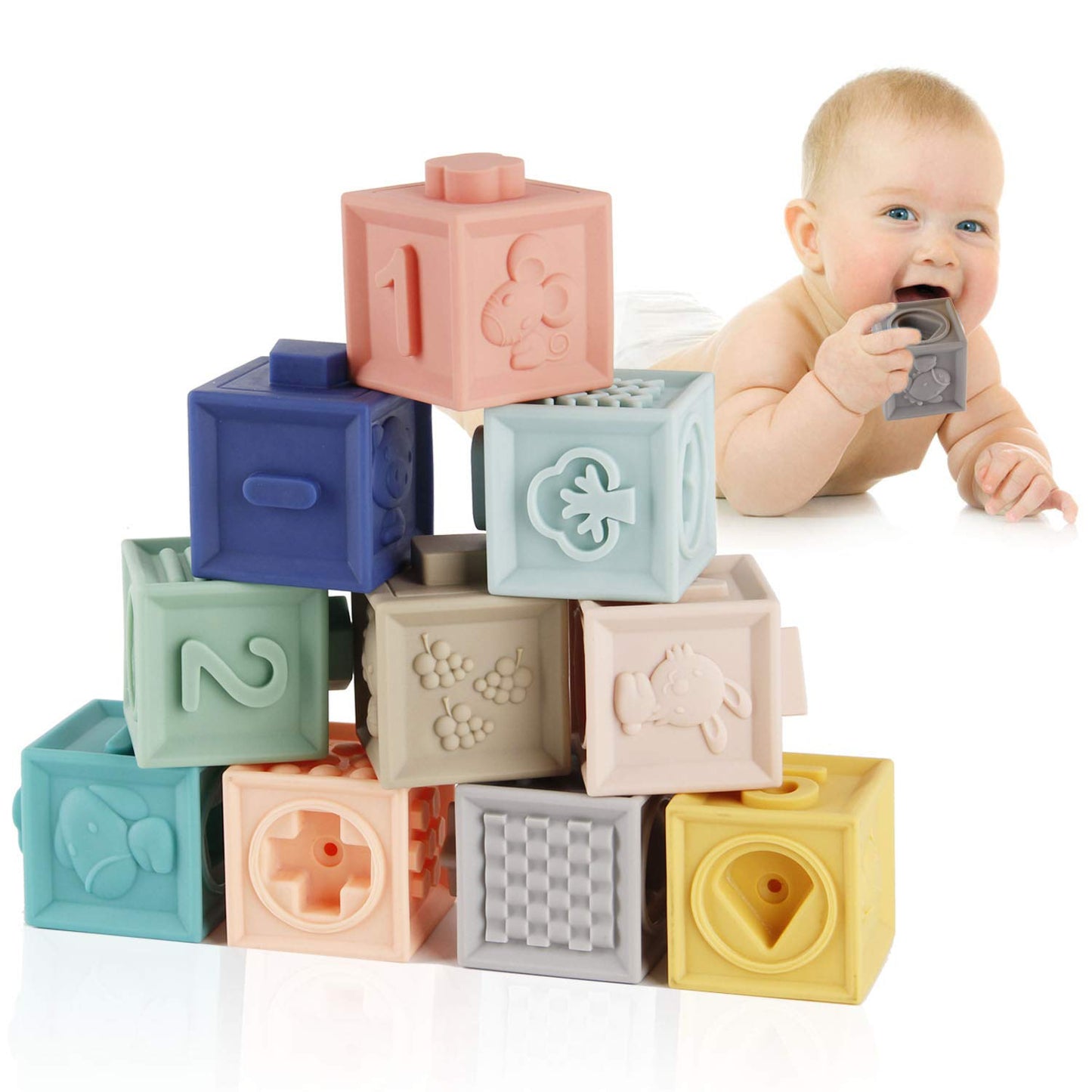 Mini Tudou Baby Blocks – Soft Silicone Building Blocks for 6 Months+ (12-Piece)