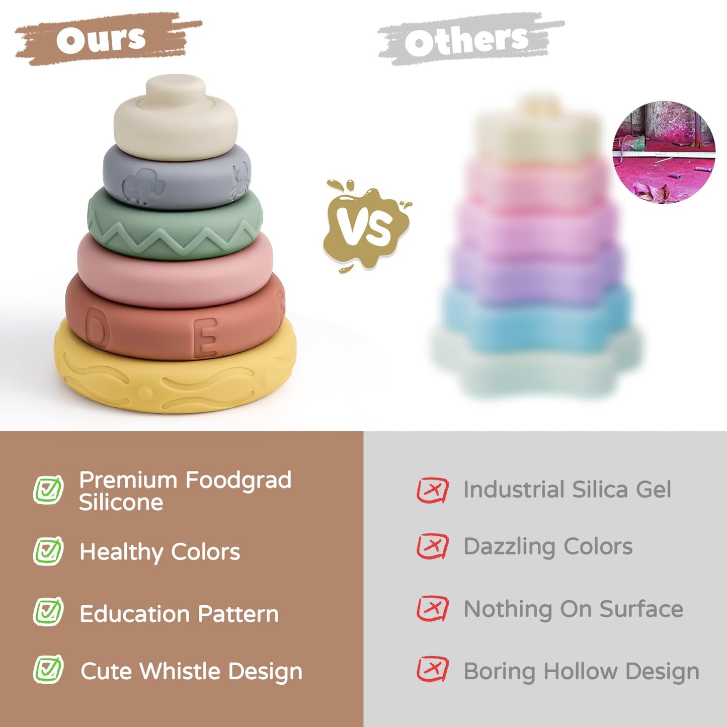 Mini Tudou 6-Piece Stacking & Nesting Circle Toy – Soft Rings Stacker & Teether (4.7 in)