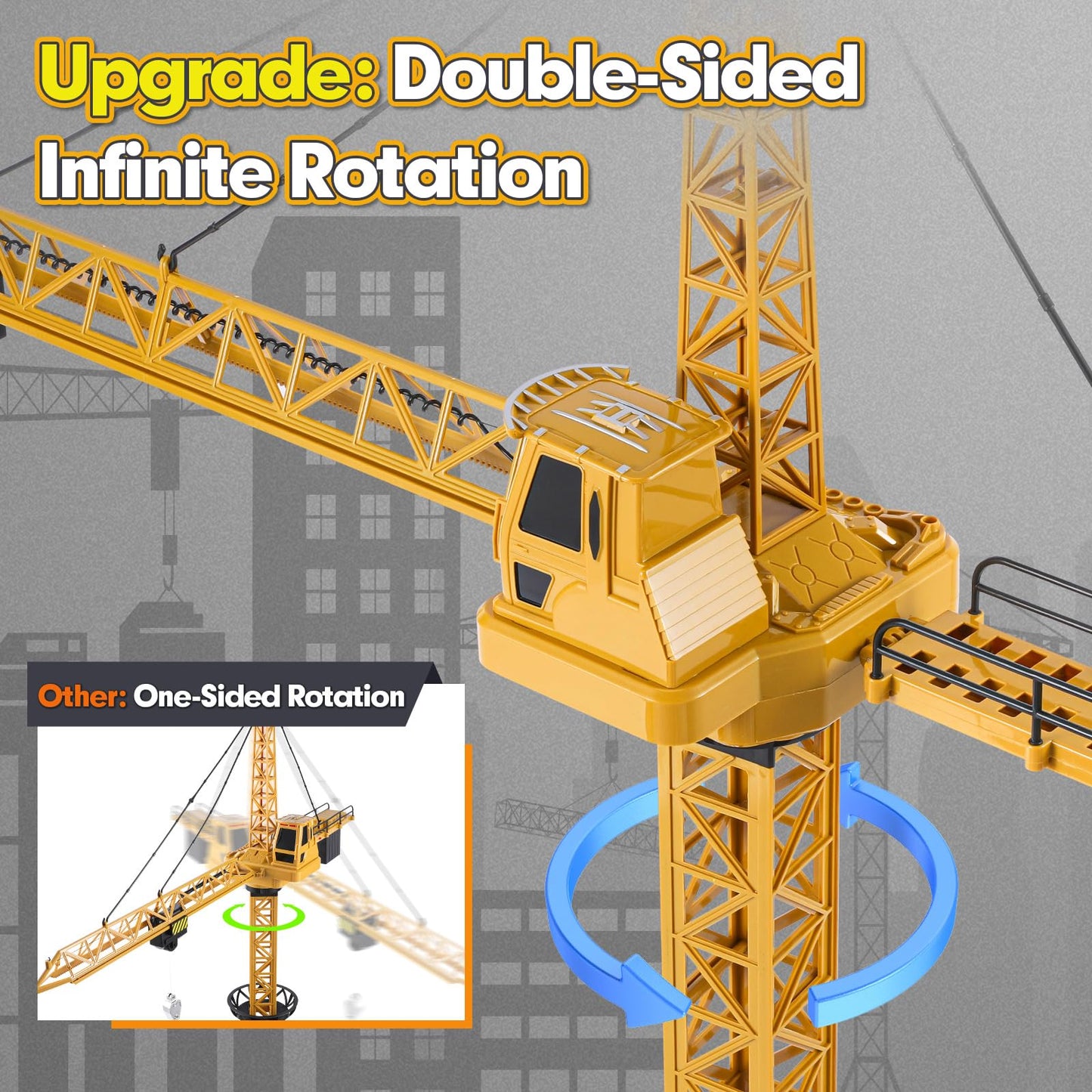 Mini Tudou 6-Channel Infinite Rotation RC Tower Crane Toy – 50.4in, Lights & Sound