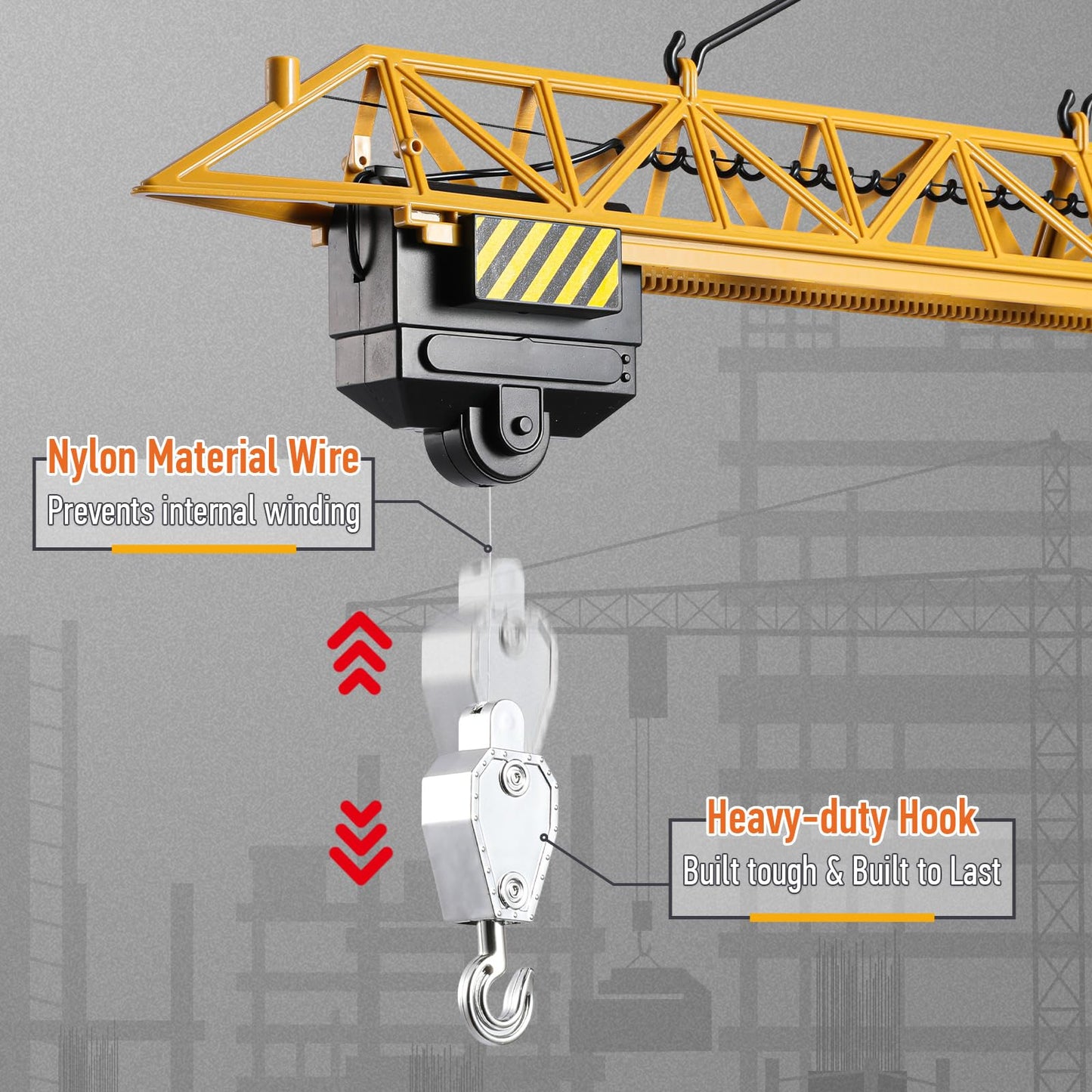 Mini Tudou 6-Channel Infinite Rotation RC Tower Crane Toy – 50.4in, Lights & Sound